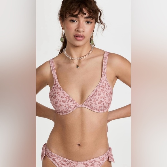 NWT MINKPINK Kiewa Bikini SET Top & Bottom Adjustable Tie Back Pink Floral - Picture 2 of 9